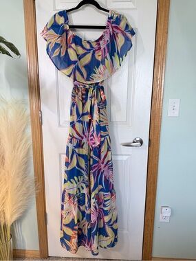 Flying Tomato Blue Tropical Floral Maxi Dress
